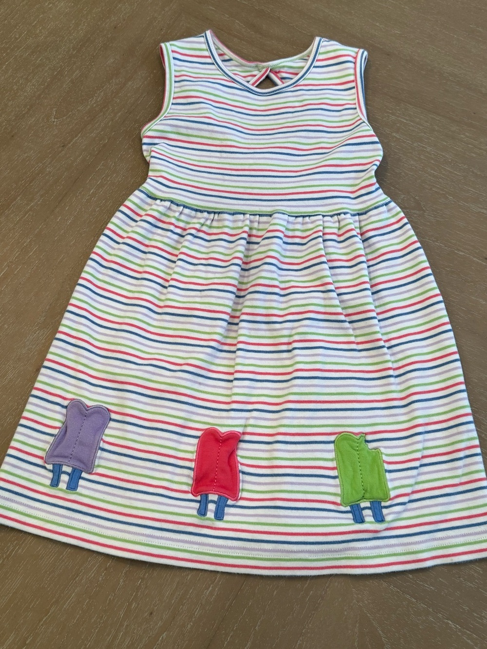 Kids Sleeveless Striped Cotton Dress with Rainbow Appliqués